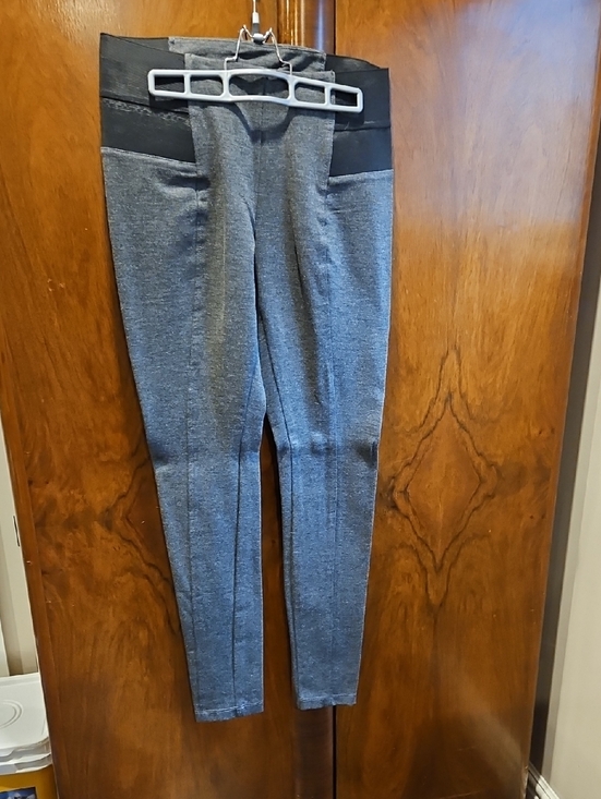 George Pants - Women's Grey Straight Leg Pants with Black Elastic Side Panel Waistband- Size M